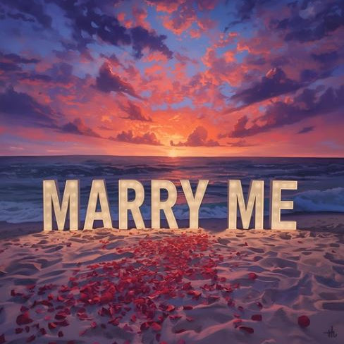marry me marquee proposal in panama city beach at sunset
