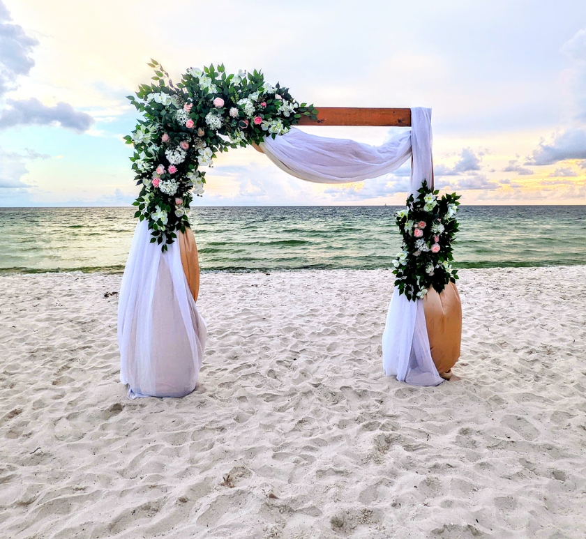 2-post wooden wedding ceremony arbor panama city beach wedding rental