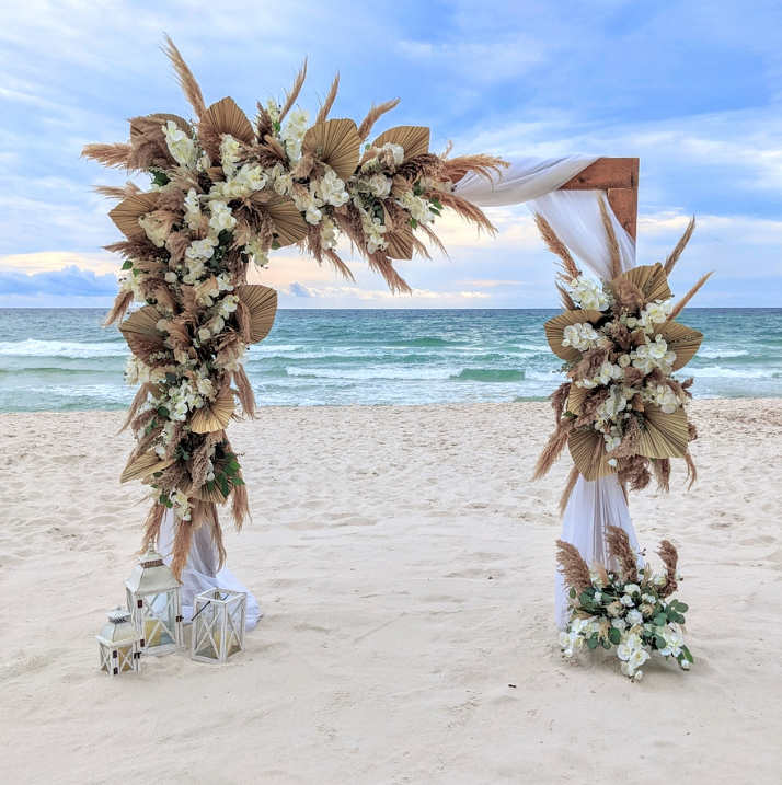 2-post wooden wedding ceremony arbor panama city beach wedding rental