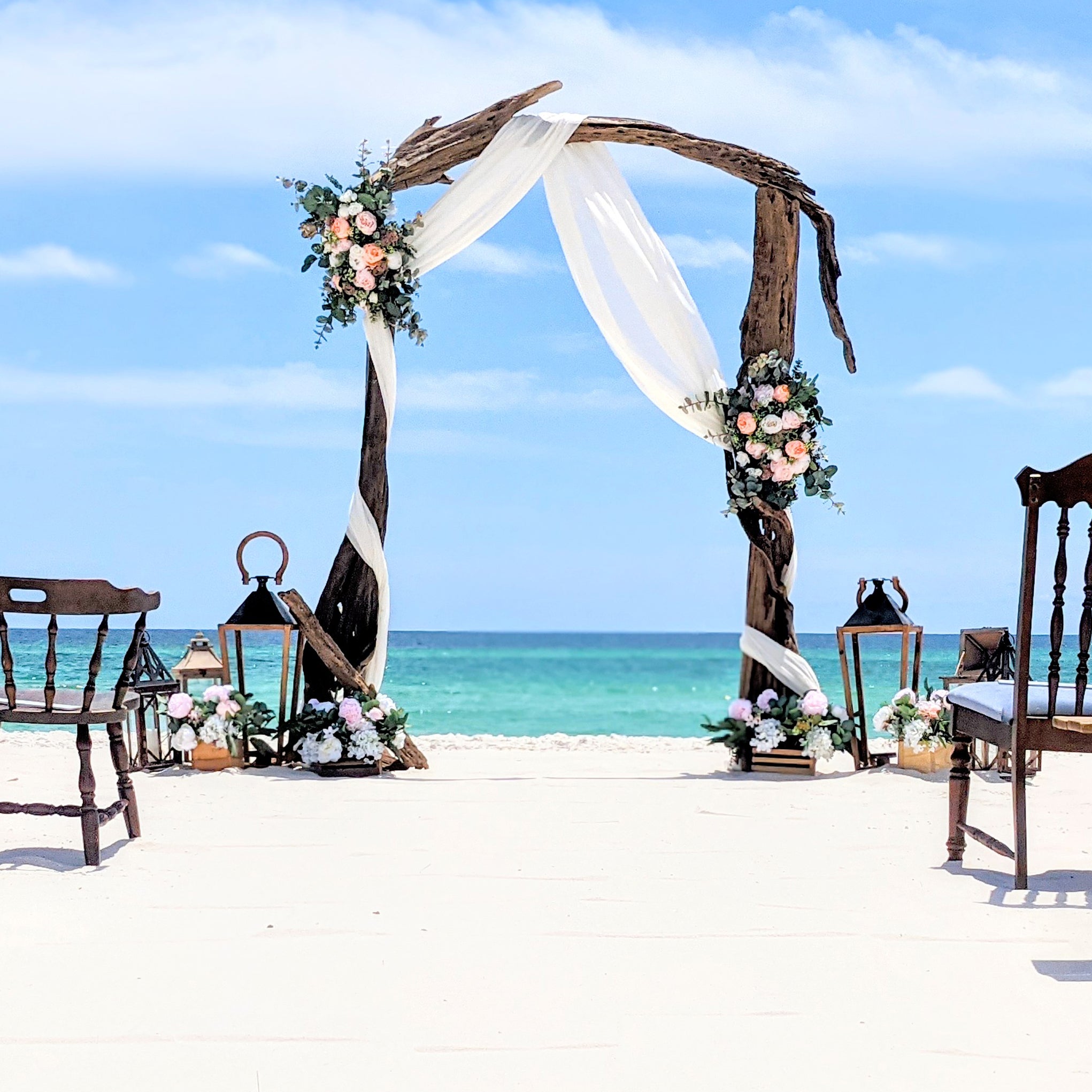beach wedding arbor rental destination beach wedding ceremony package full service all inclusive in panama city beach 30a destin port st joe driftwood wedding arbor rental  wedding planner wedding dj wedding officiant wedding photographer