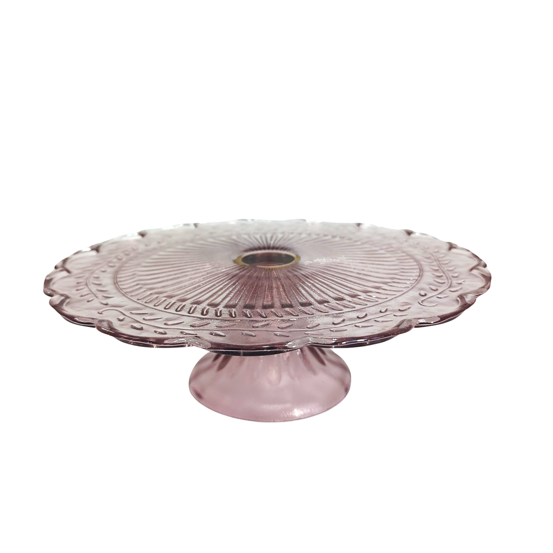 10" inch purple glass amethyst leaf style cake stand rental in panama city beach Florida