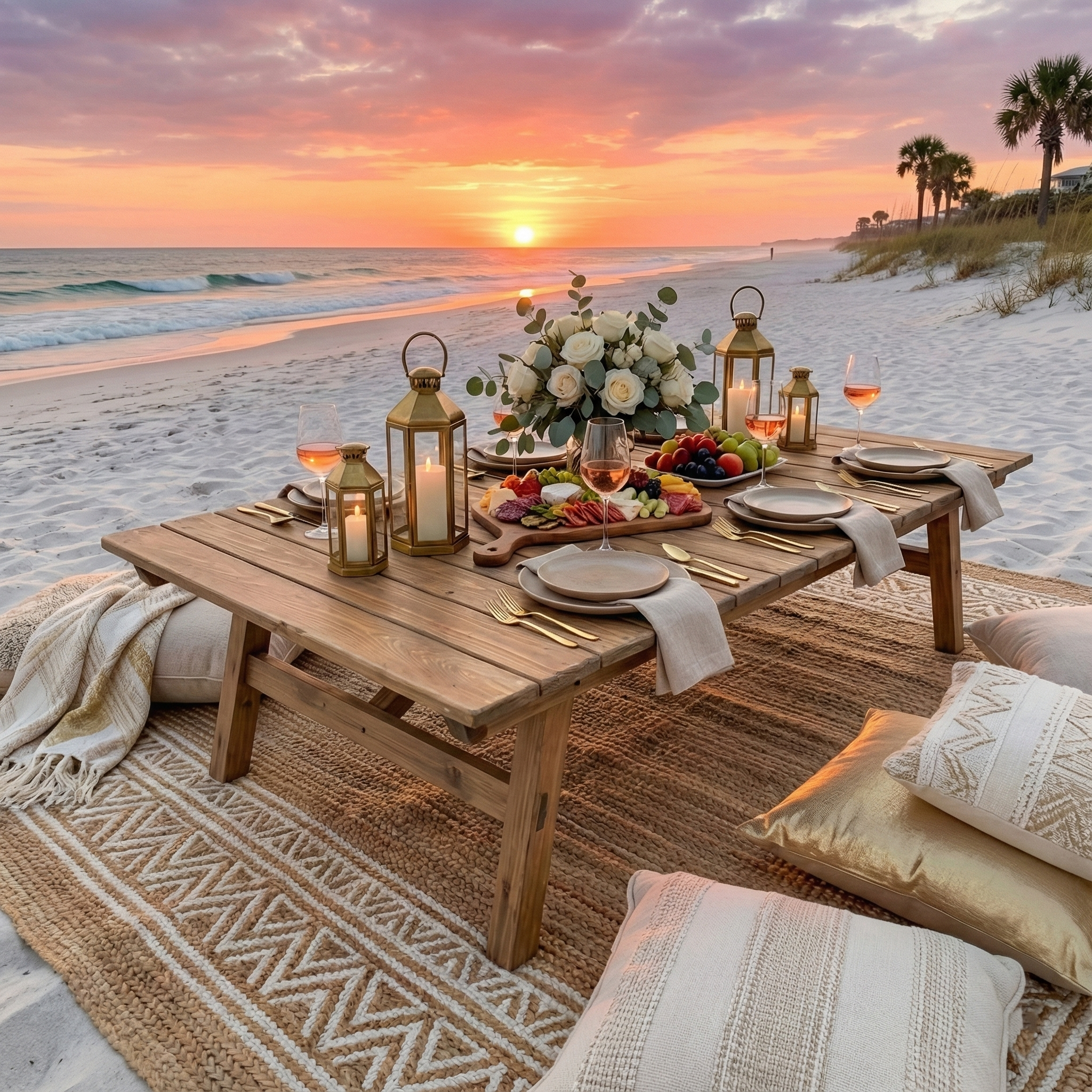 luxe low profile beach picnic table rental in panama city beach 30a florida