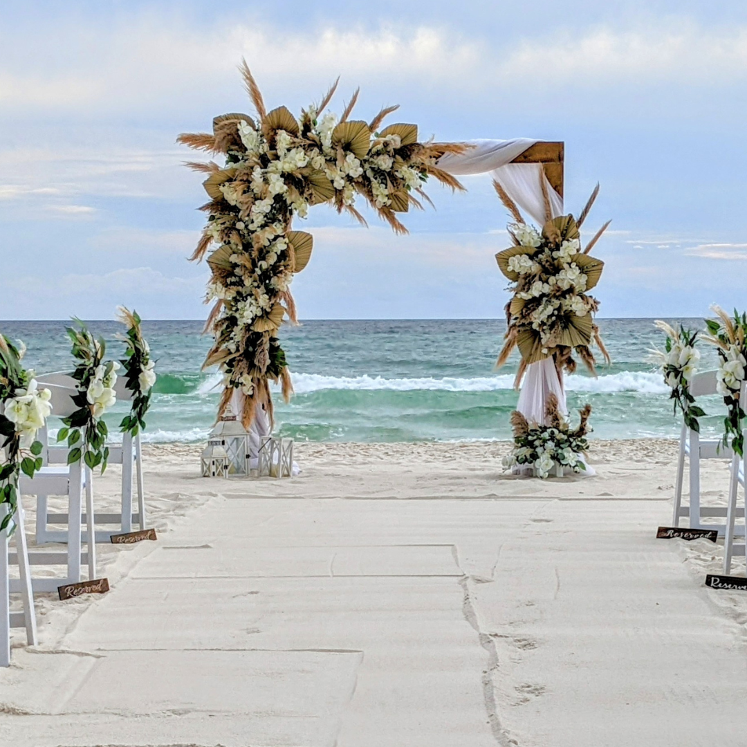 beach wedding arbor rental destination beach wedding ceremony package full service all inclusive in panama city beach 30a destin port st joe wedding planner wedding dj wedding officiant wedding photographer