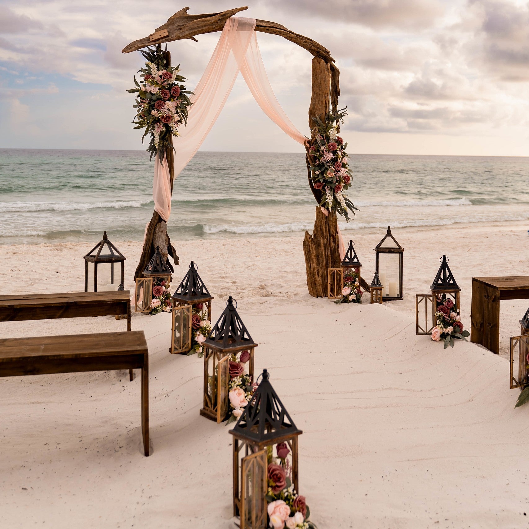 bella lantern with floral spill aisle marker rental