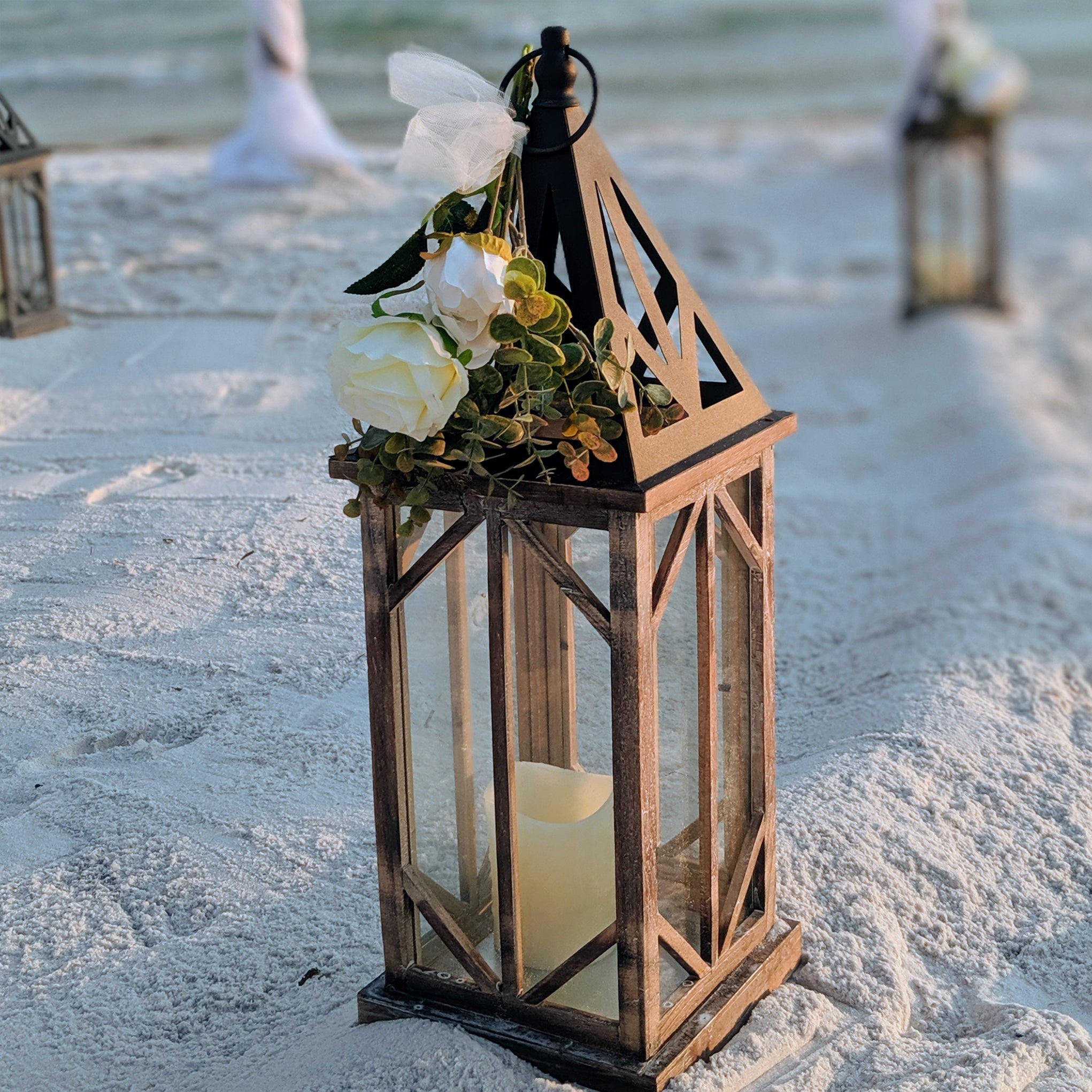 Floral topper with led candle and floral topper aisle marker rental