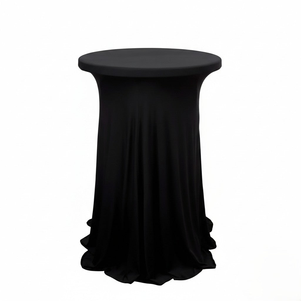 black wavy spandex cocktail table linen rental in panama city beach