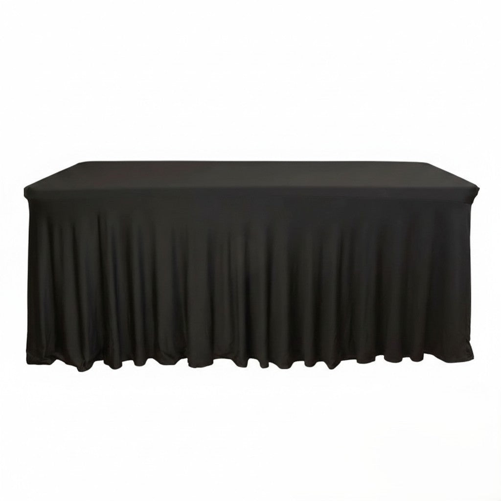 black wavy spandex rectangle linen rental in panama city beach