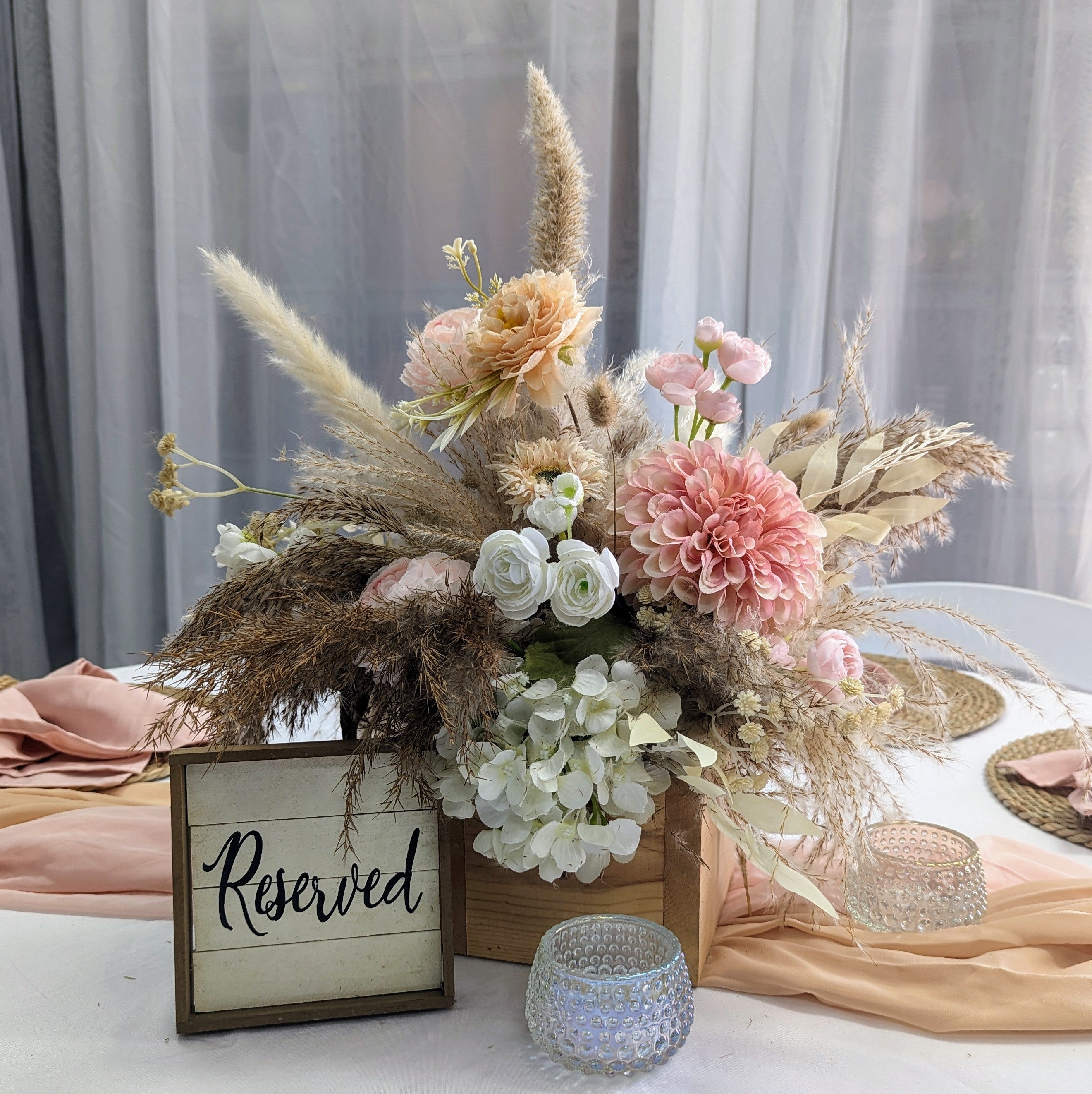 Custom Created Wooden Box Centerpiece Rental in Panama city Beach