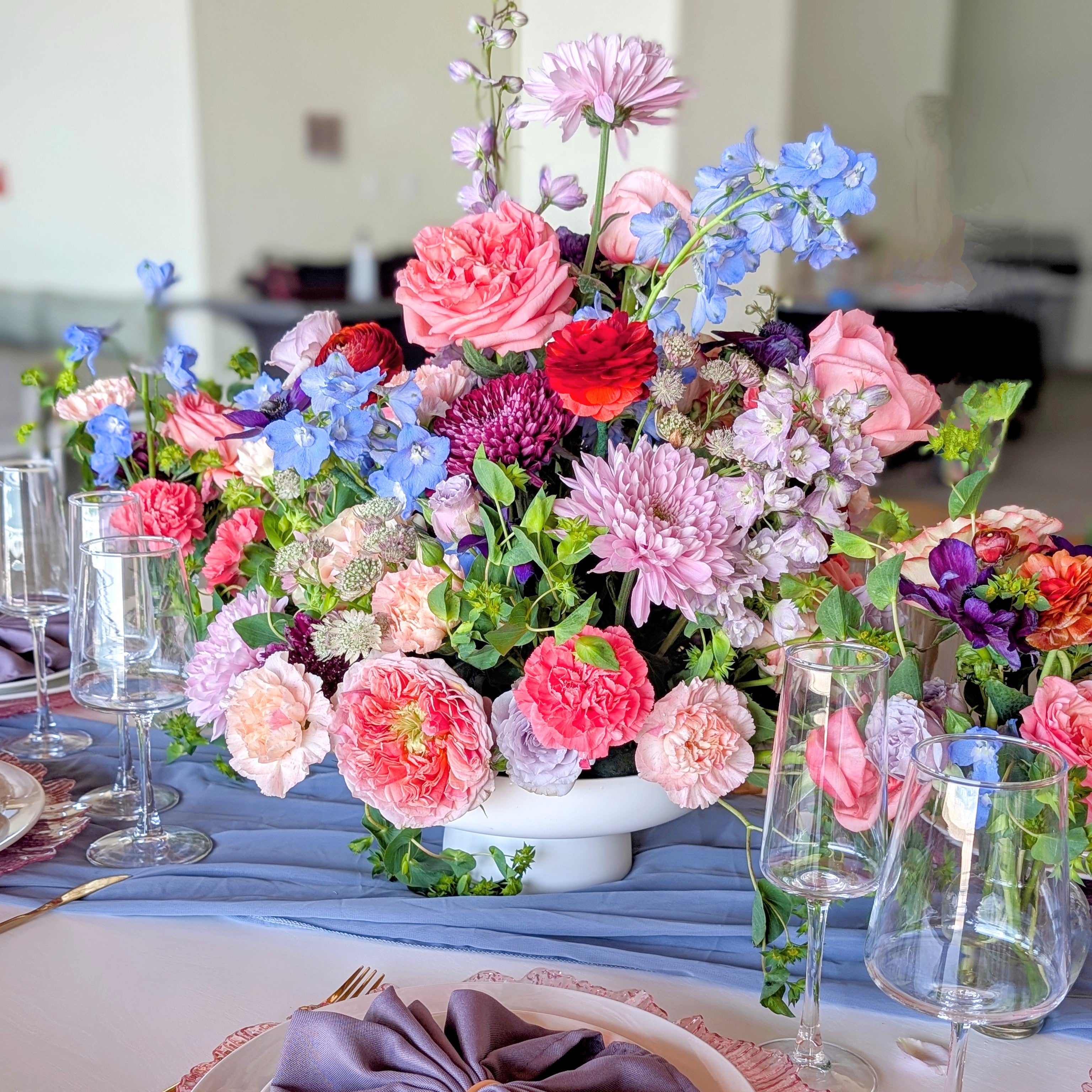 white contemporary compote vase centerpiece rental in panama city beach wedding party events