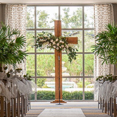 Oversized wooden wedding cross arbor rental in panama city beach florida