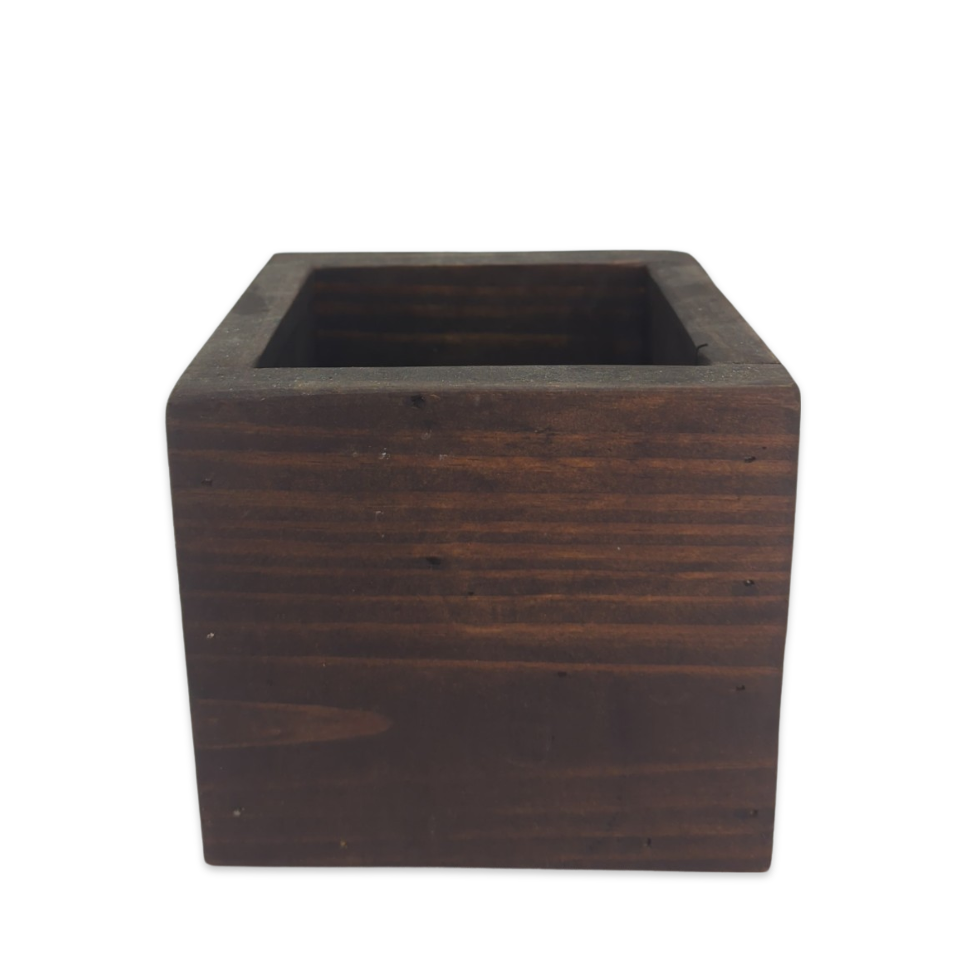 Dark stained soil wood box for centerpiece rental in Panama City Beach  boho classic