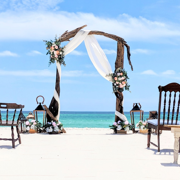 Panama City Beach driftwood wedding arbor arch rental