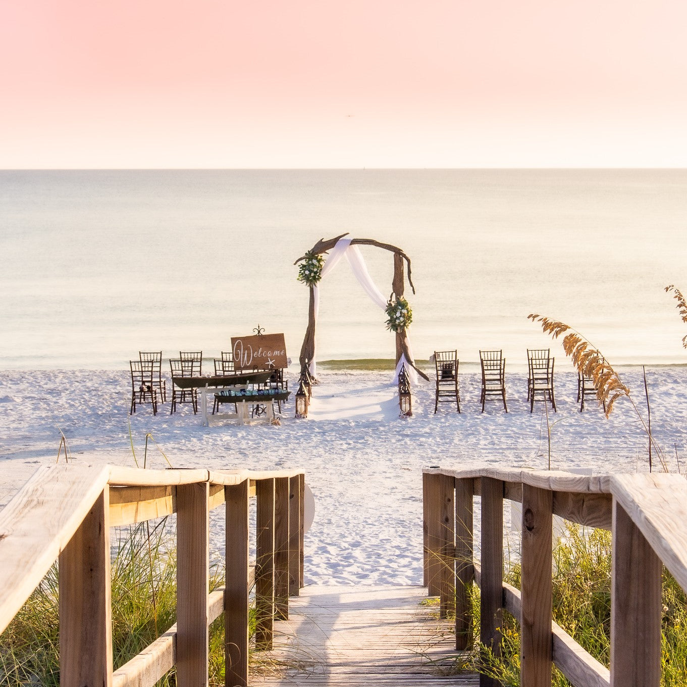 Driftwood wedding arbor arch rental in Panama City Beach Florida