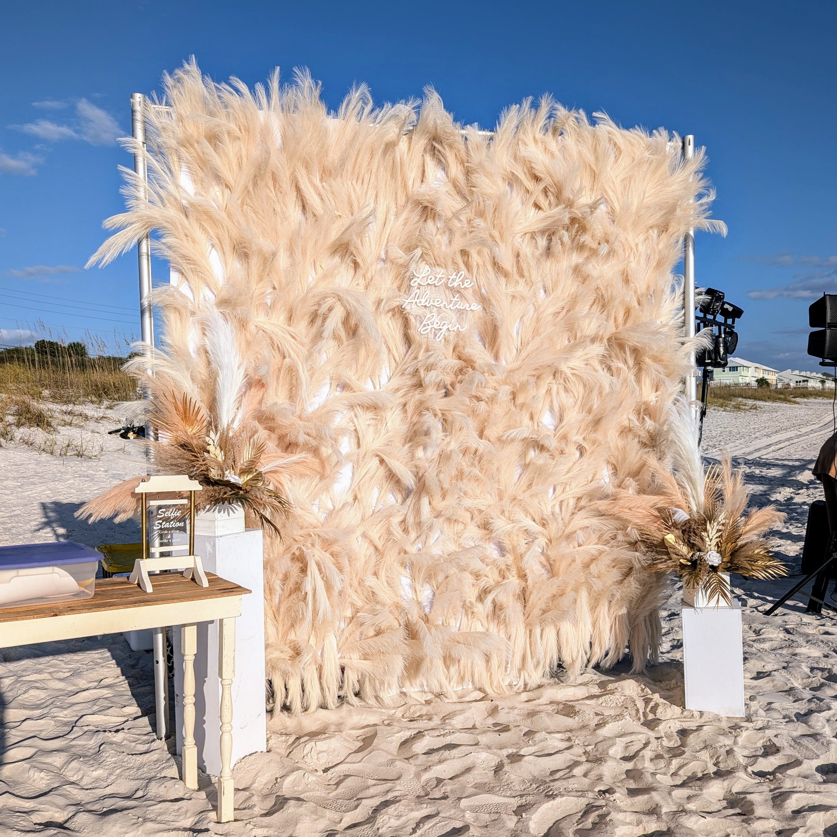 faux pampas backdrop selfie station rental in panama city beach