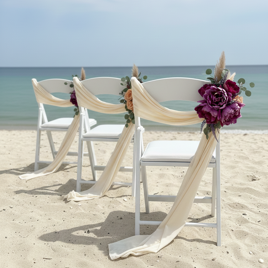 floral chair hanger with sash aisle marker rental in panama city