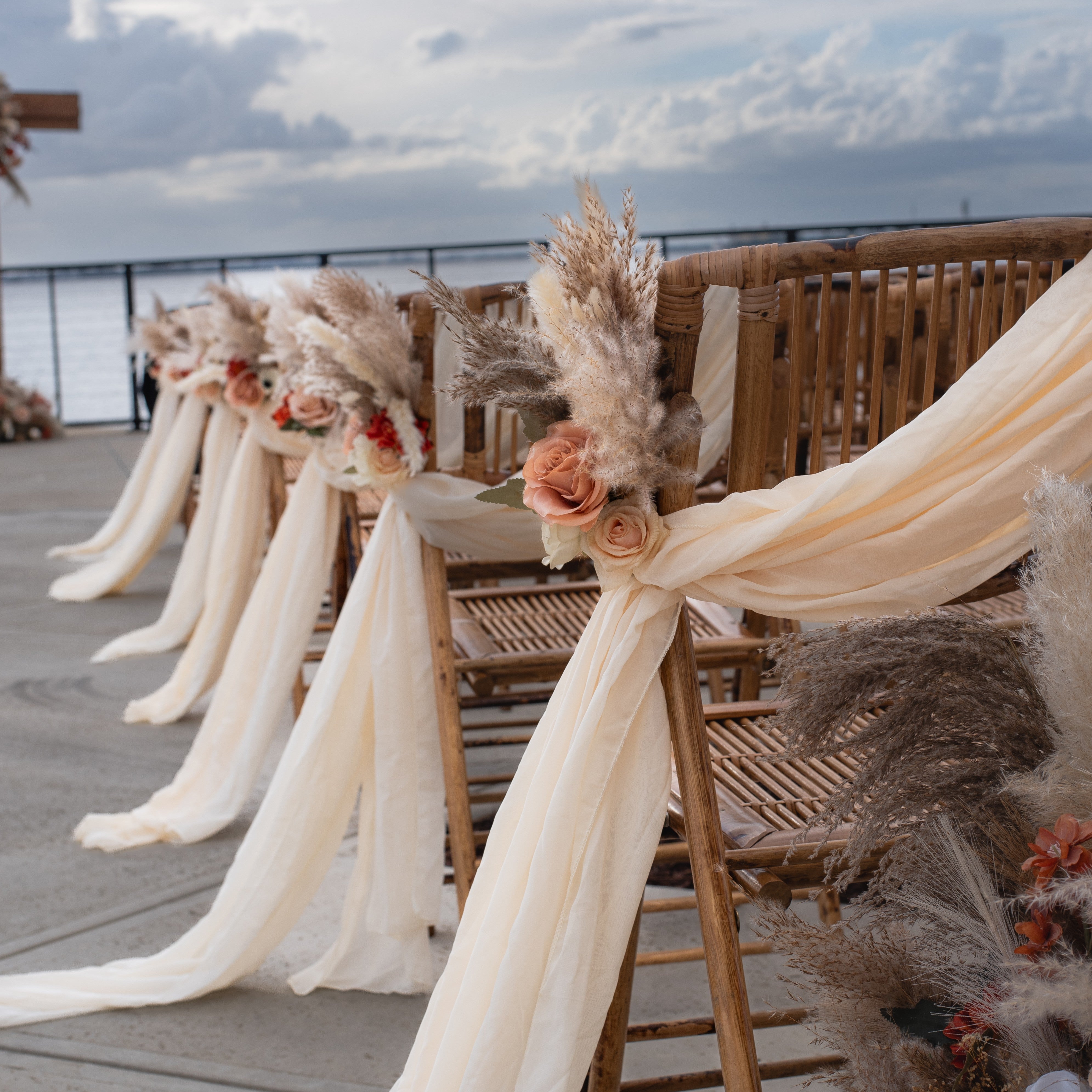 floral chair hanger with sash aisle marker rental in panama city