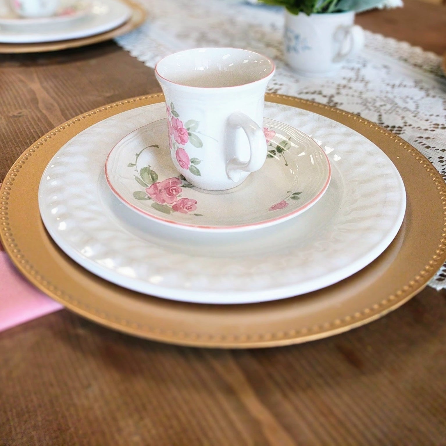 solid gold charger plate rental with raised beaded edge in panama city beach 30a