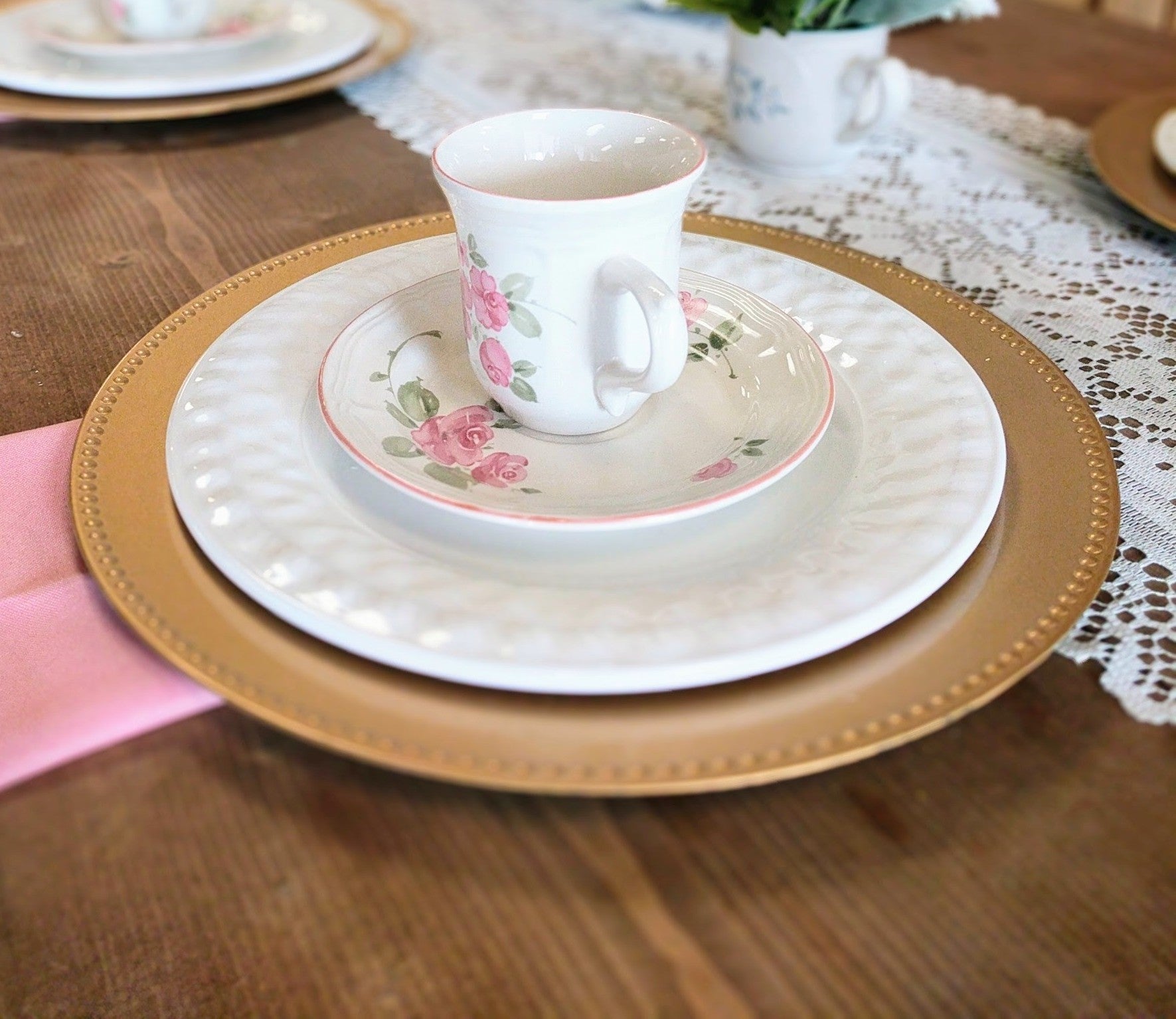 solid gold charger plate rental with raised beaded edge in panama city beach 30a