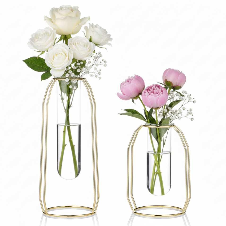 gold framed modern bud vase rental in Panama City Beach
