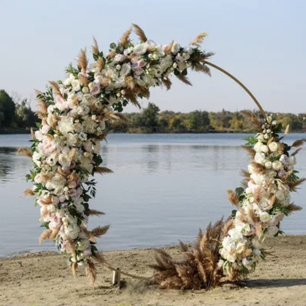 Gold metal circle arbor arch rental in panama city beach florida