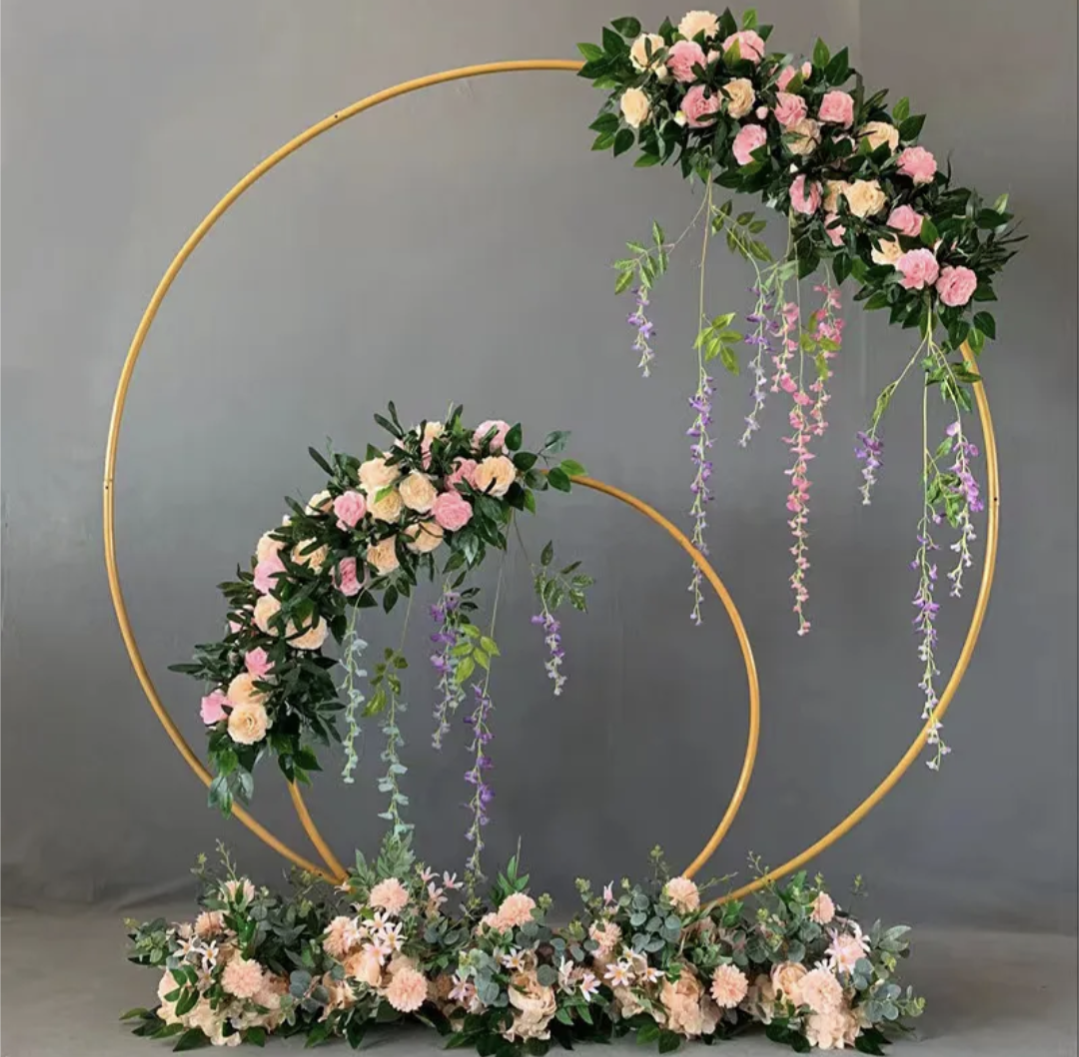 gold metal circle wedding arbor arch rental in panama city beach florida
