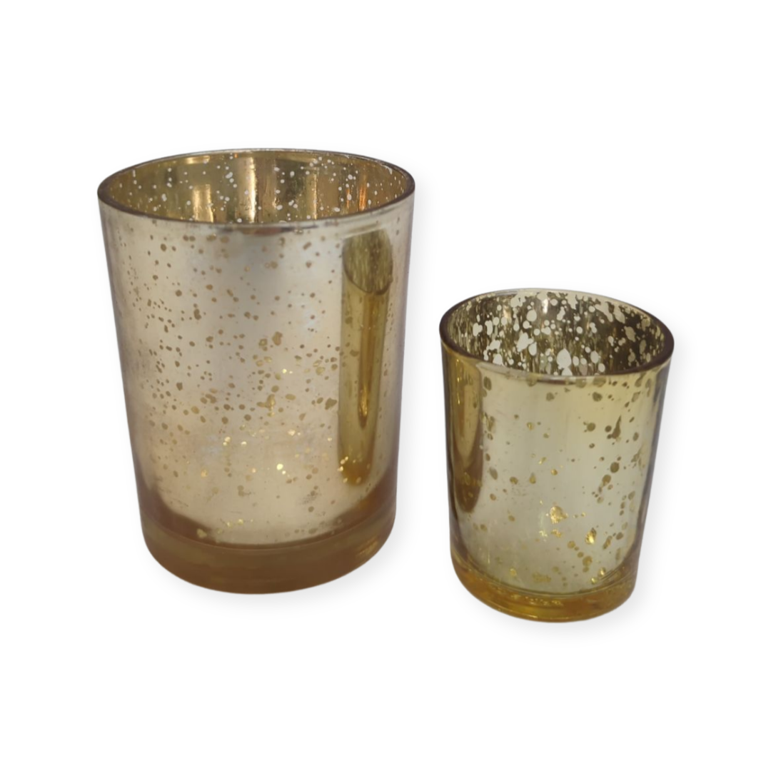 gold mercury glass spotted votive candle holder rental in panama city beach