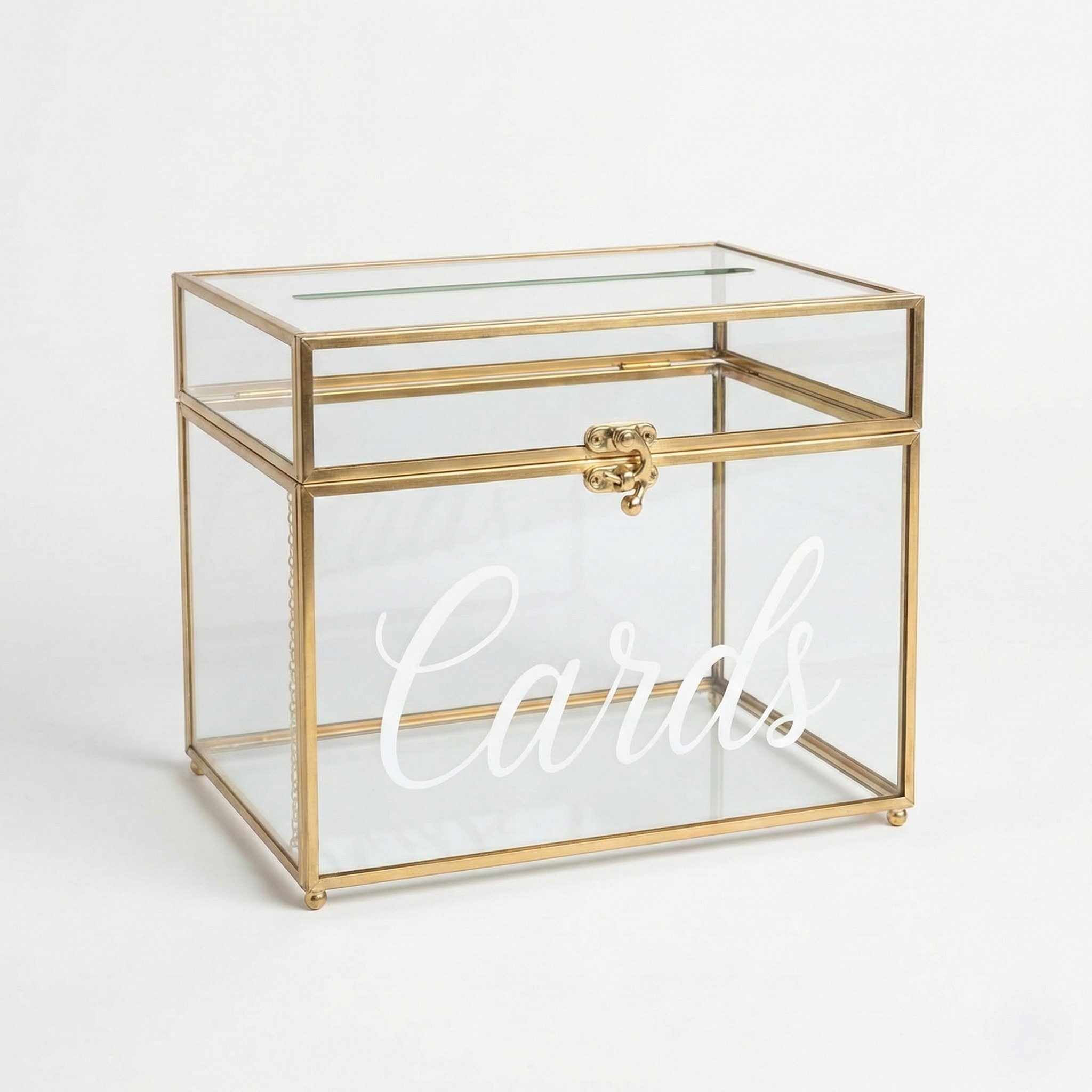 acrylic gold trimmed card box rental