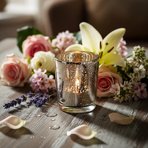 silver mercury glass votive candle holder wedding rental in panama city beach