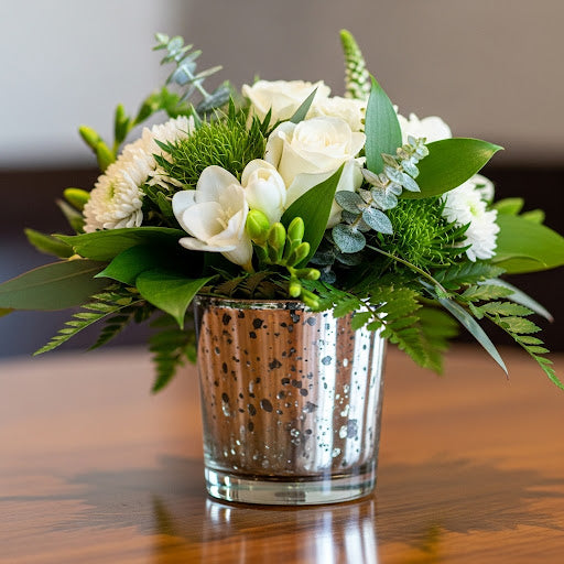 silver mercury glass votive flower 
holder rental in panama city beach