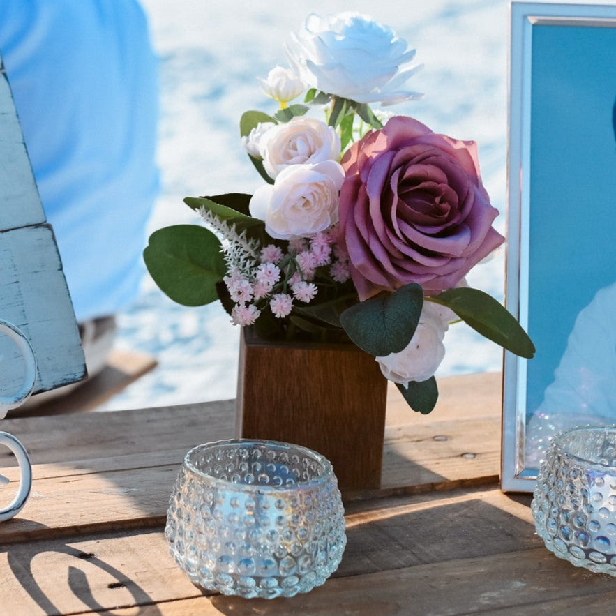 natural brown mini floral box centerpiece rental in panama city beach  customizable