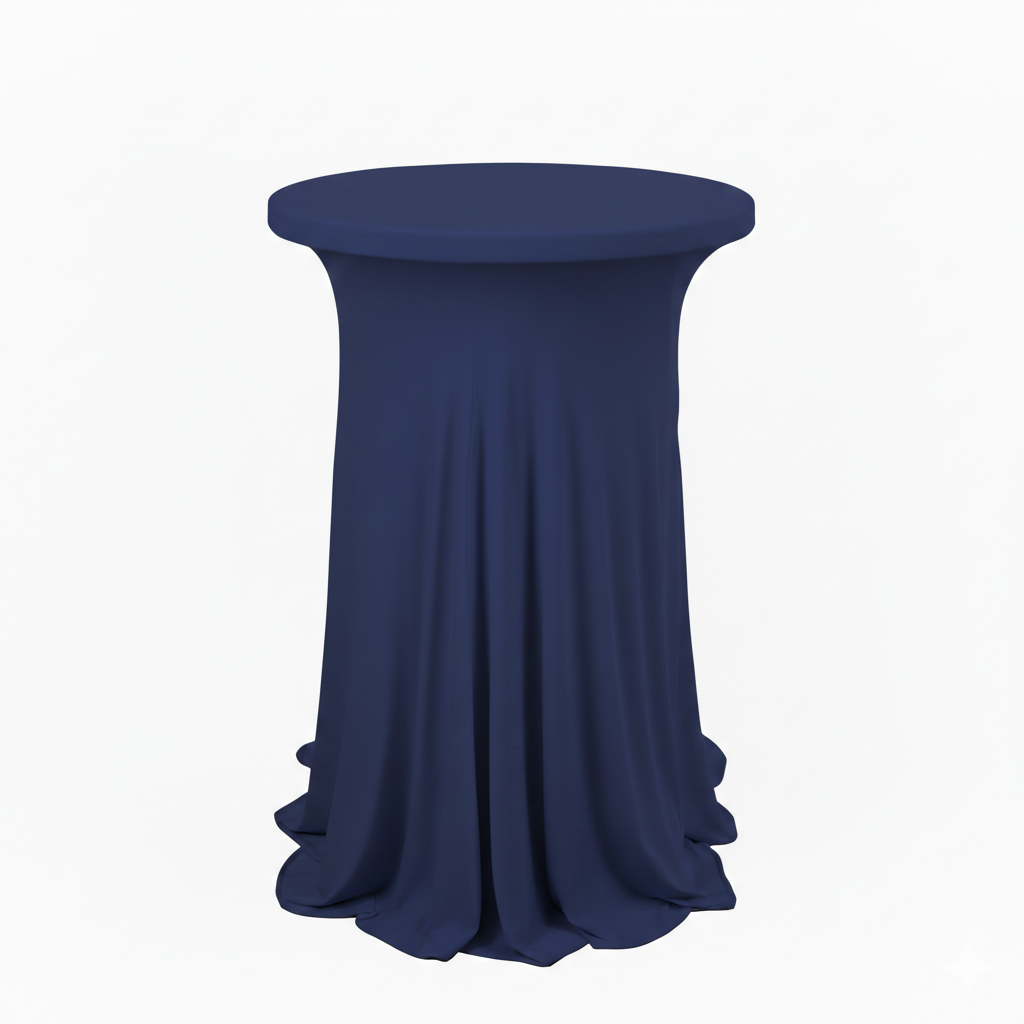 navy wavy spandex cocktail table linen rental in panama city beach