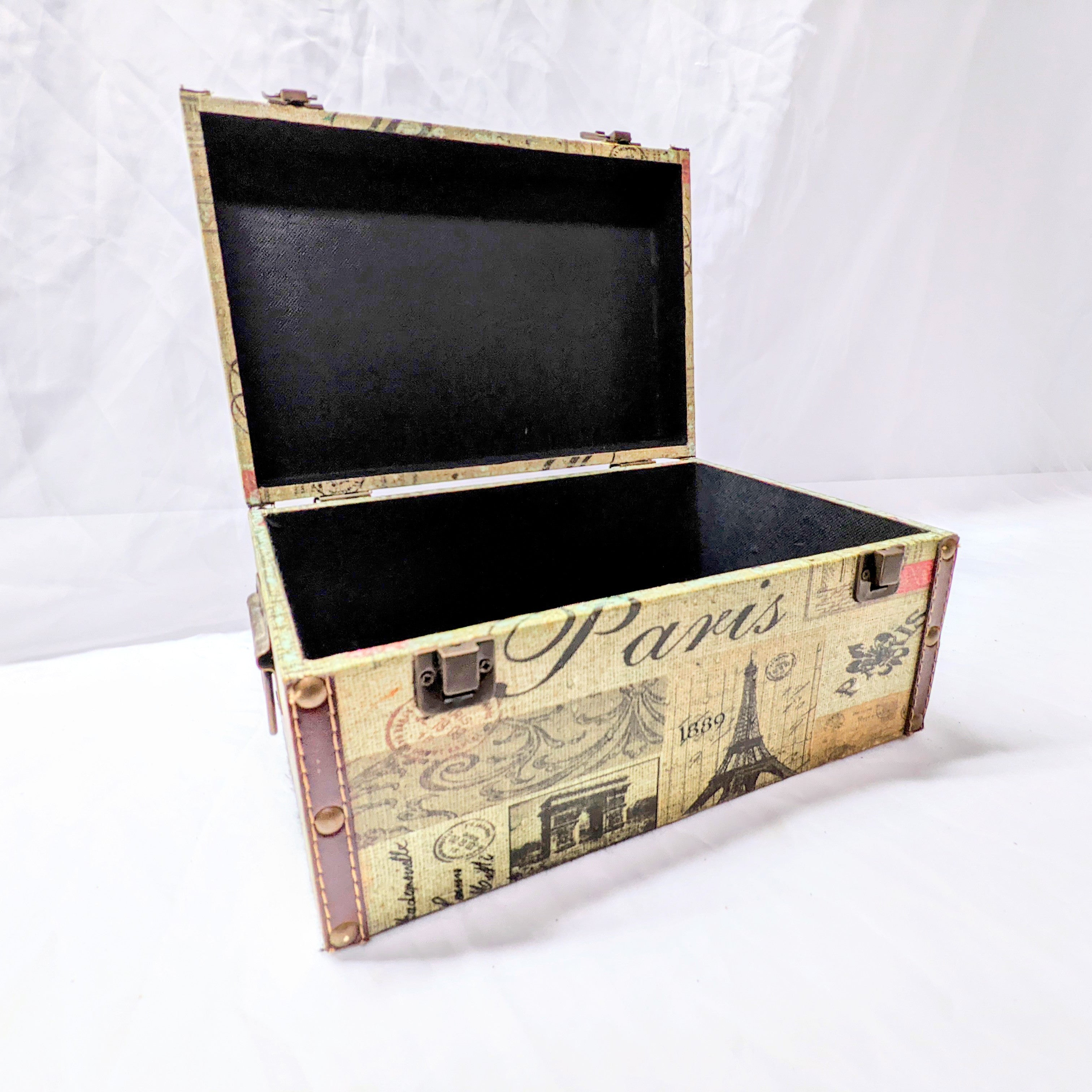 vintage paris suitcase with metal details for wedding or event decor
