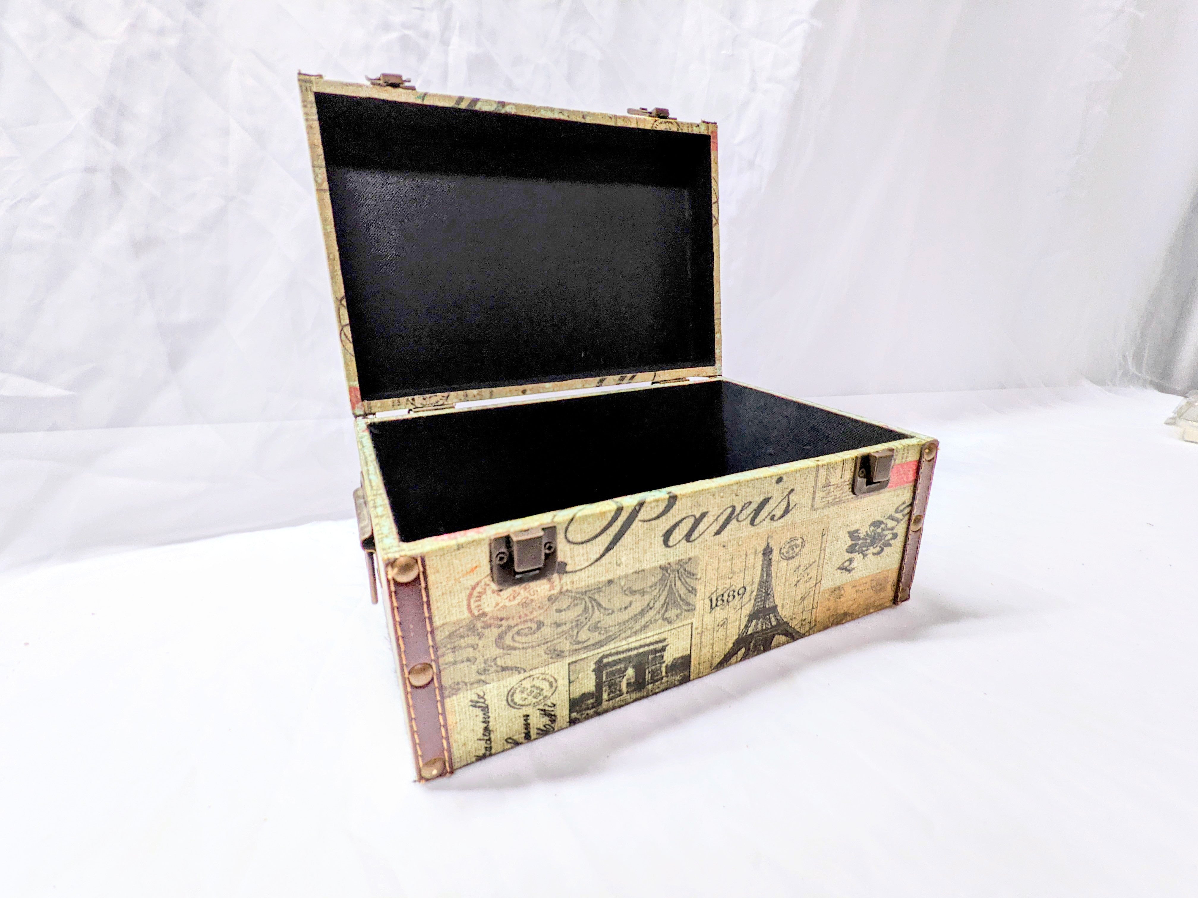 vintage paris suitcase with metal details for wedding or event decor