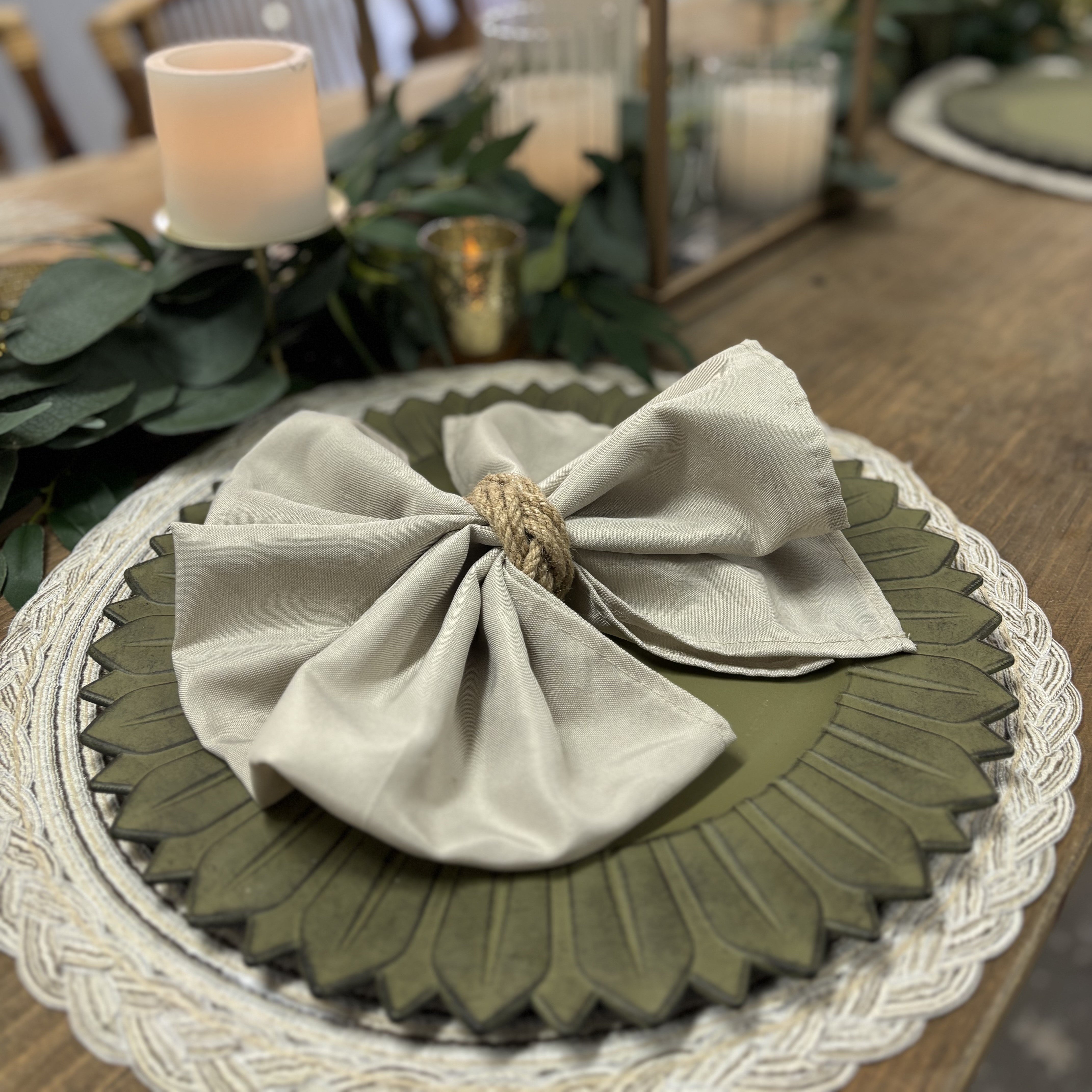 Olive Green Sunflower charger rental in panama city beach