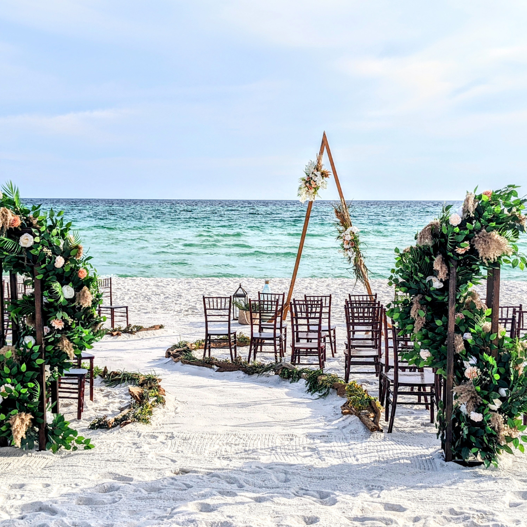 beach wedding reception package all inclusive in panama city beach florida curved wedding aisle