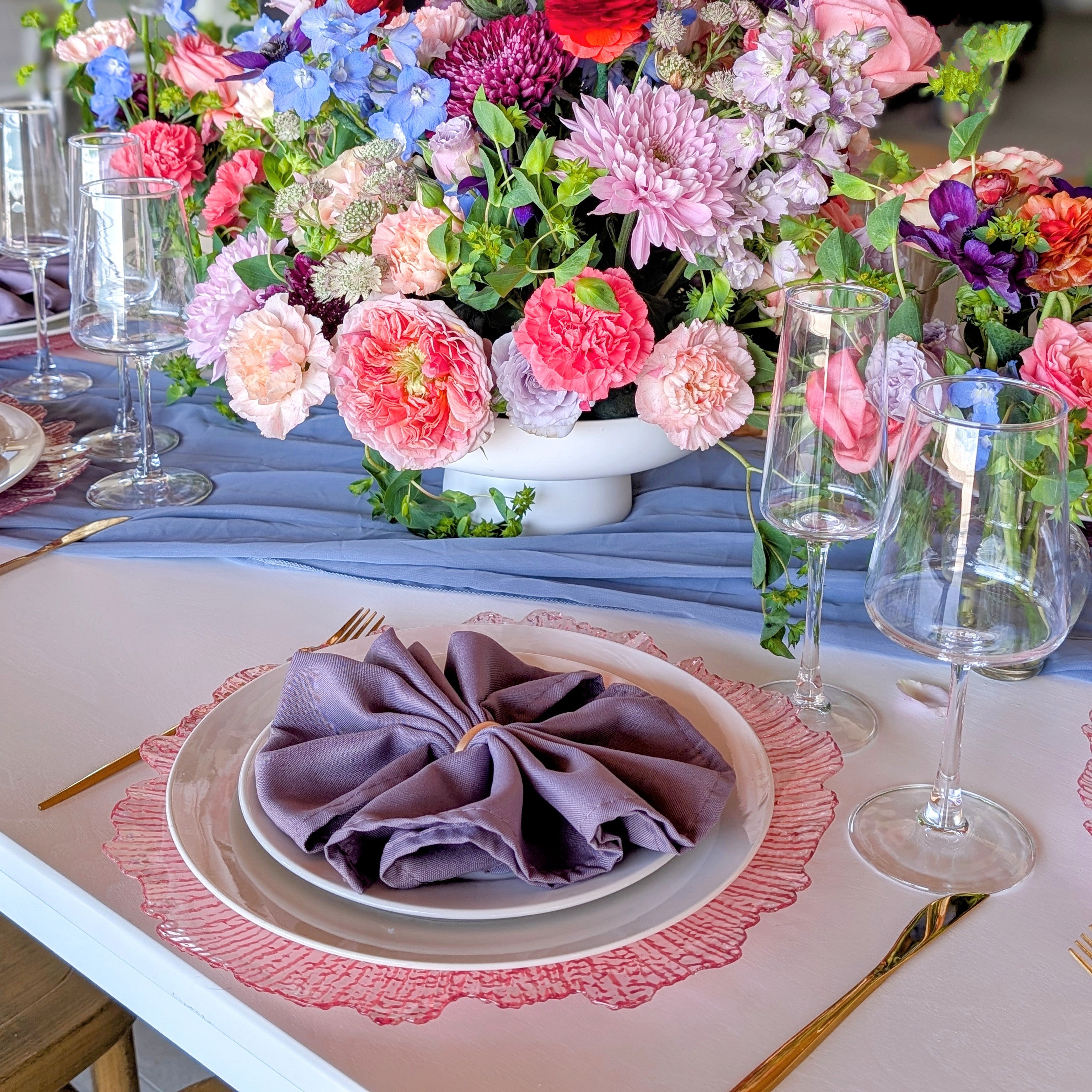 pink reef charger wedding decor rental in panama city beach