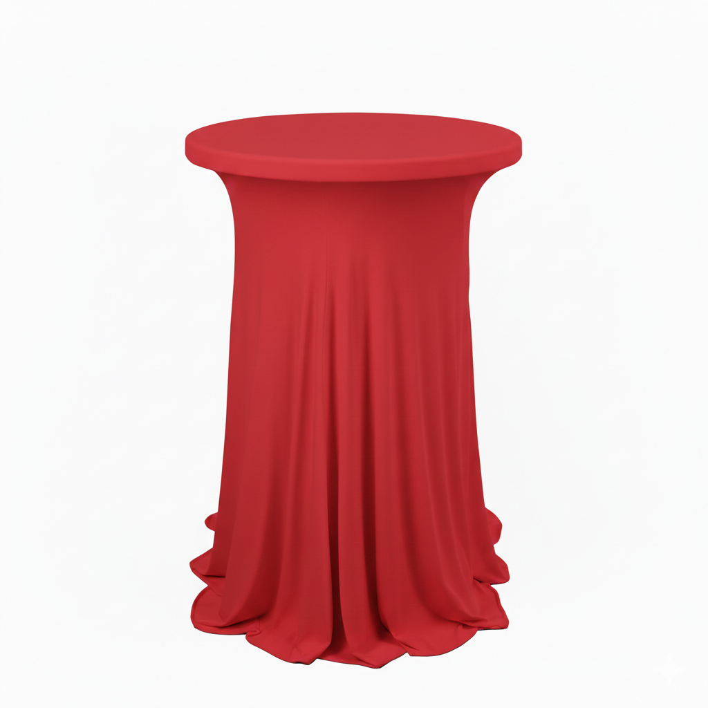 red wavy spandex cocktail table linen rental in panama city beach