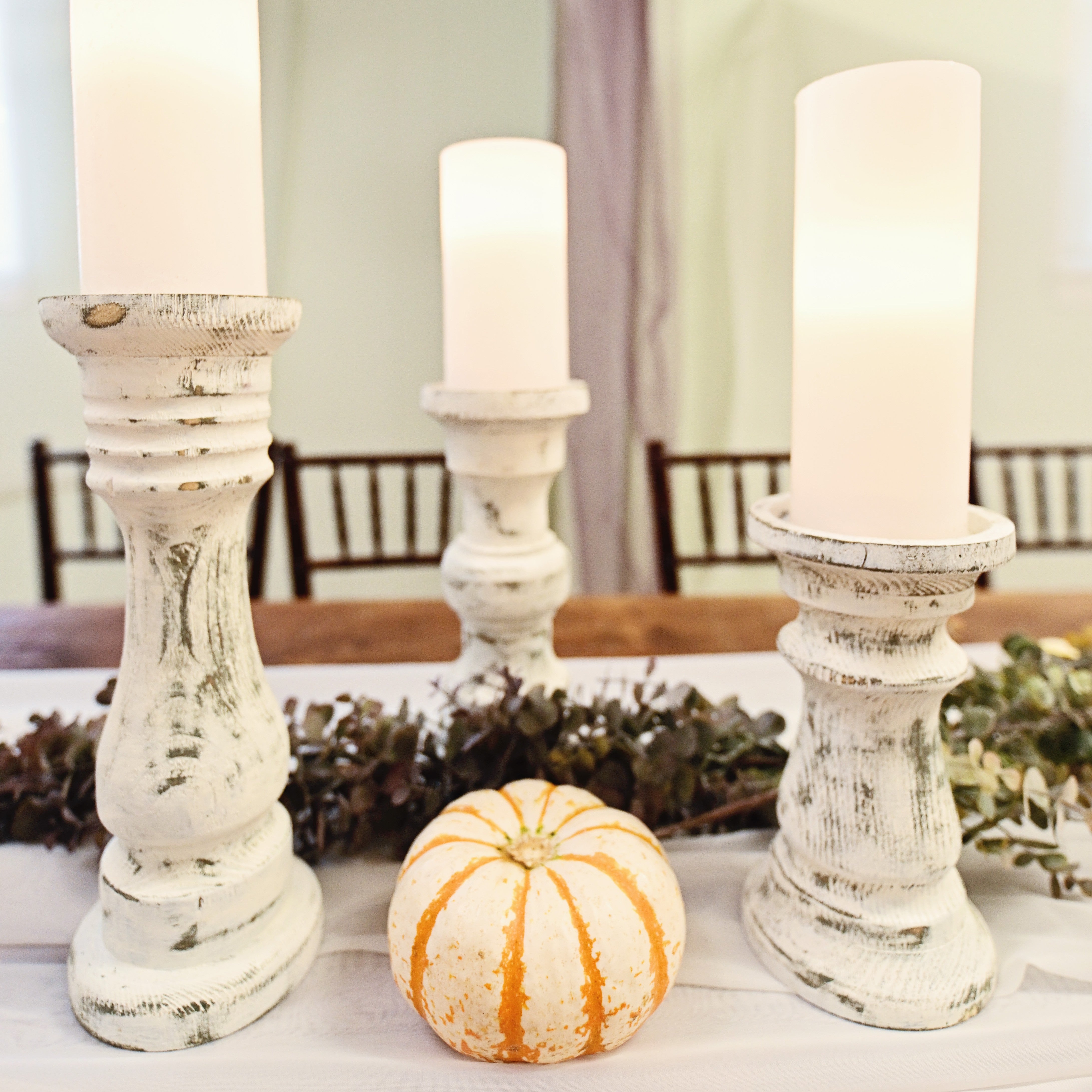 rustic white farmhouse pillar candle holder in panama city beach