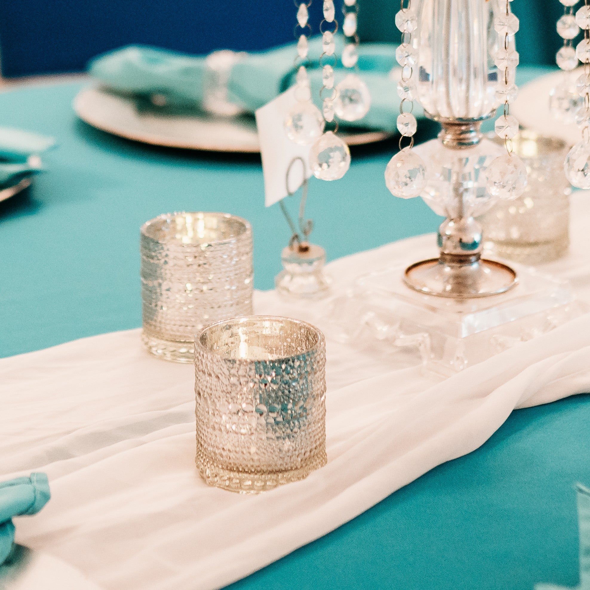 silver mercury glass hobnail candle holder wedding rental in panama city beach