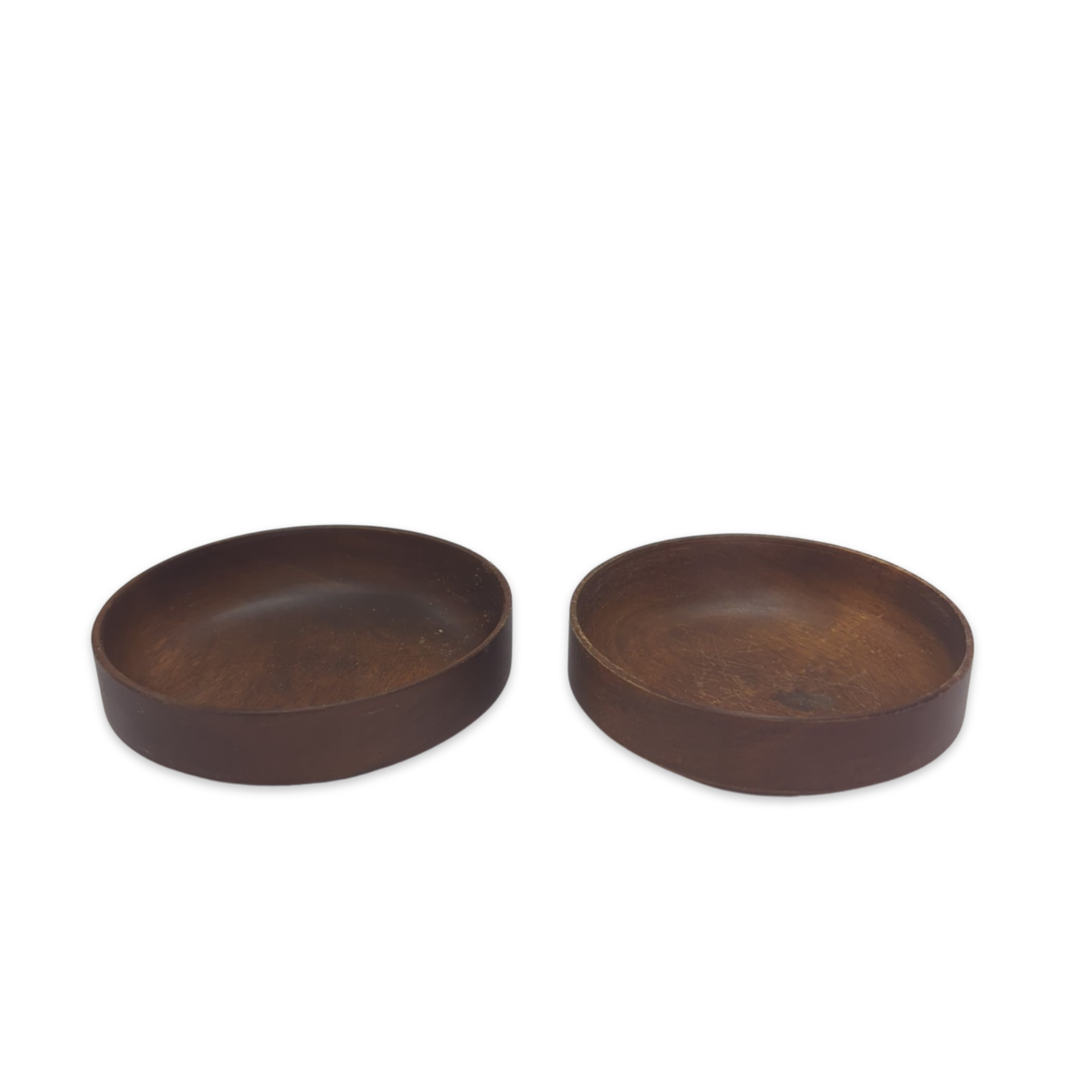 small wooden bowls with dark stain and short sides for trinkets or favors at wedding or special event