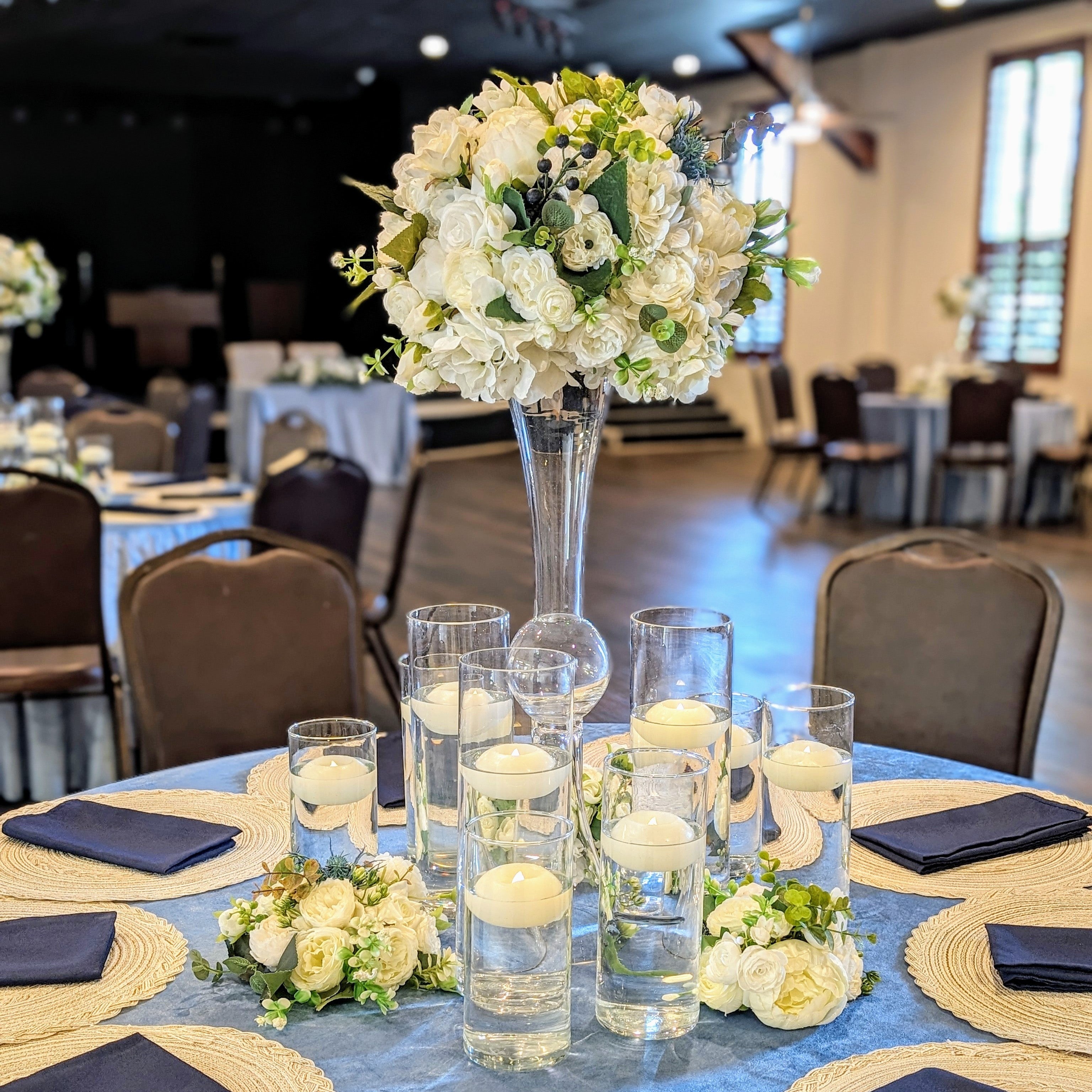 24 inch glass trumpet vase centerpiece rental in Panama City Beach