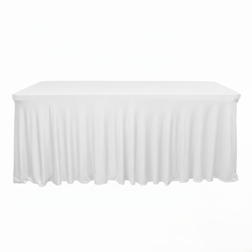 white
wavy spandex rectangle linen rental in panama city beach