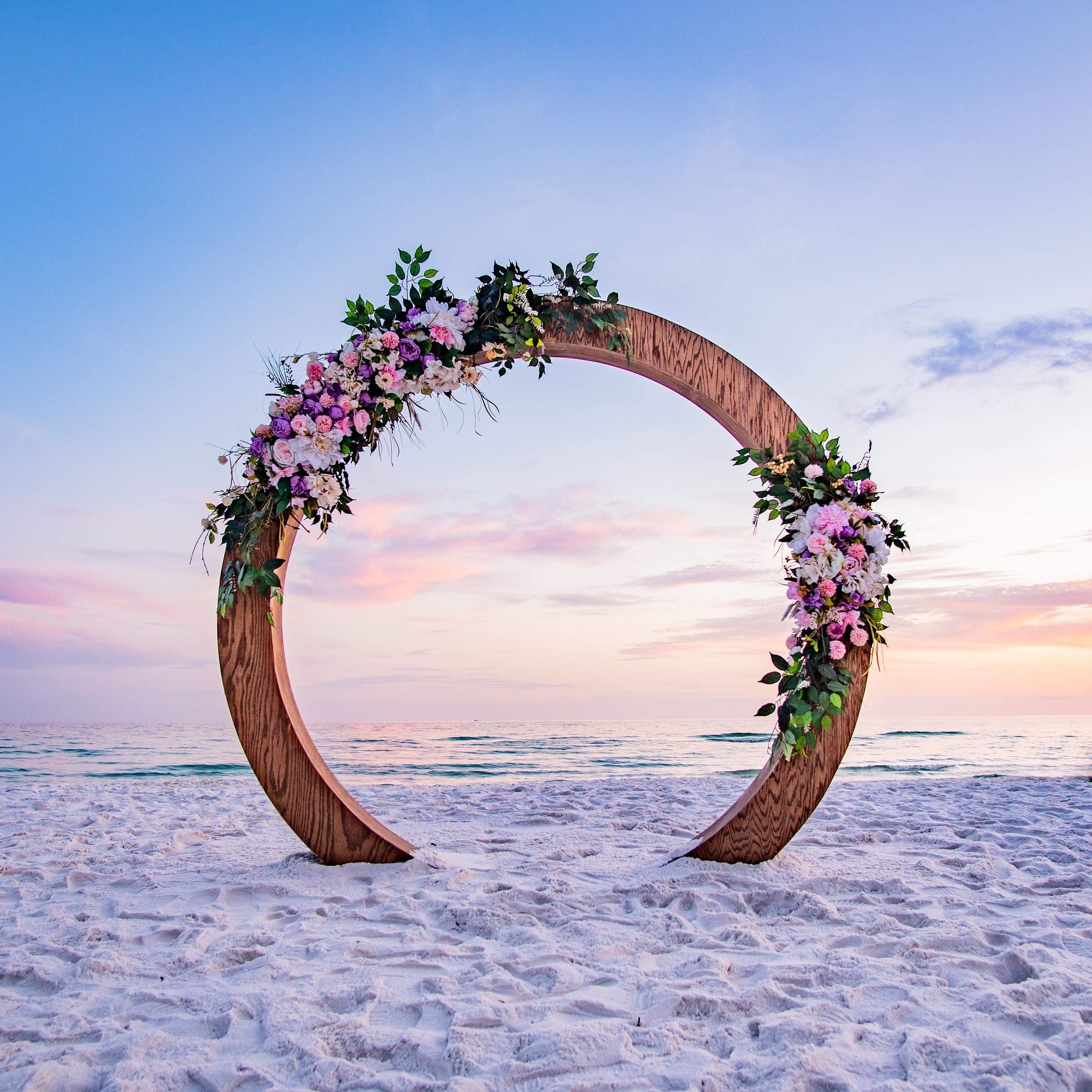 wood circle moon gate wedding arch arbor beach wedding rental in panama city beach
