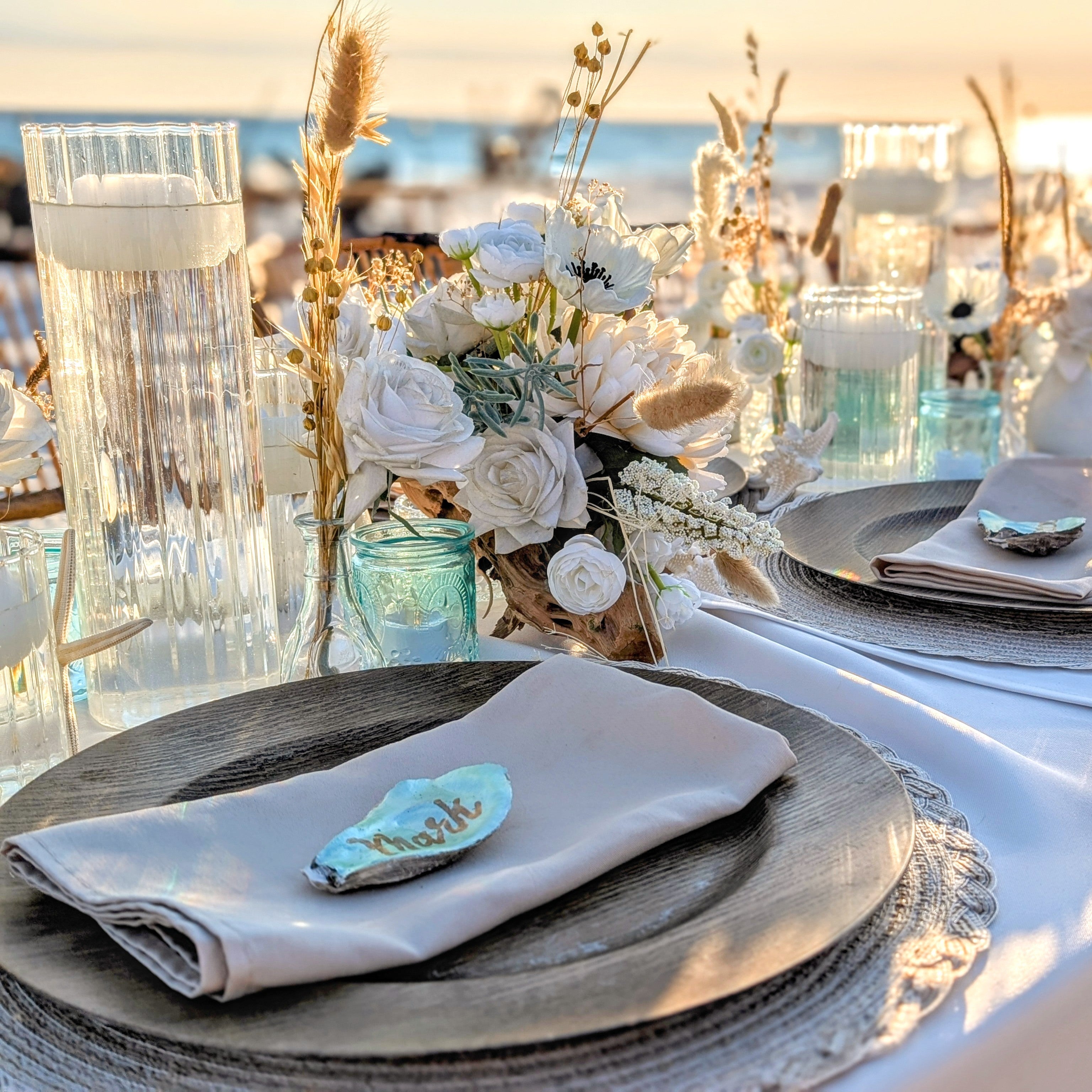 faux wood charger rental in panama city beach wedding party