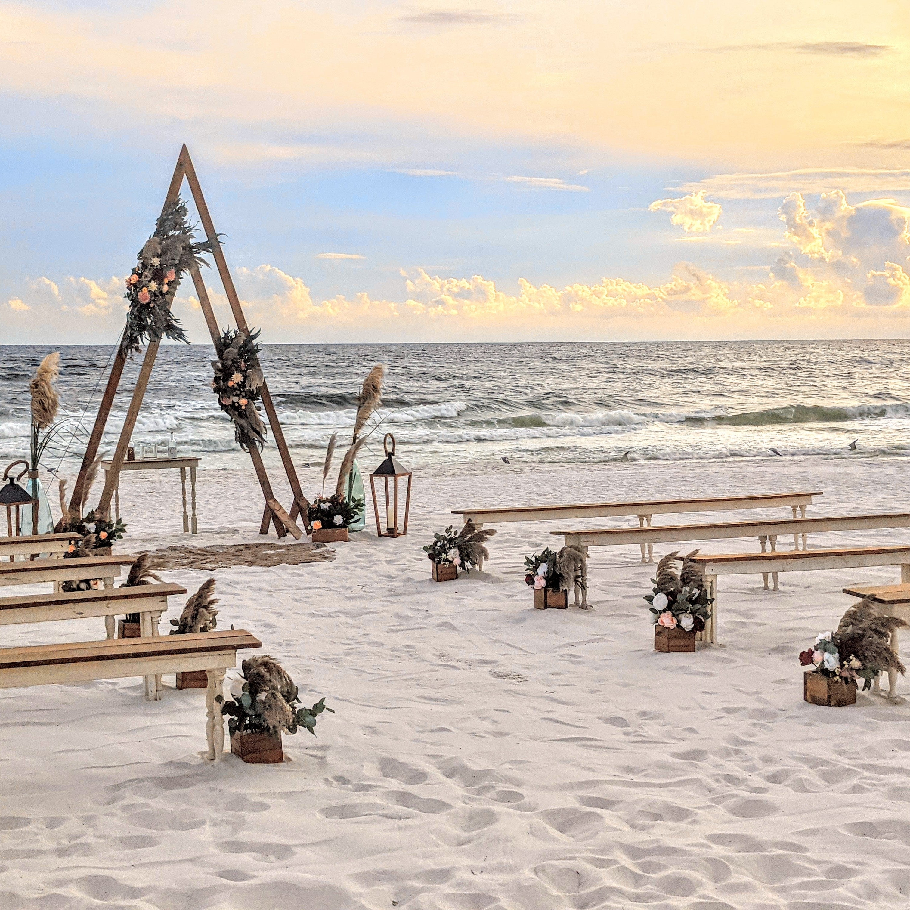 wooden floral box aisle marker rental