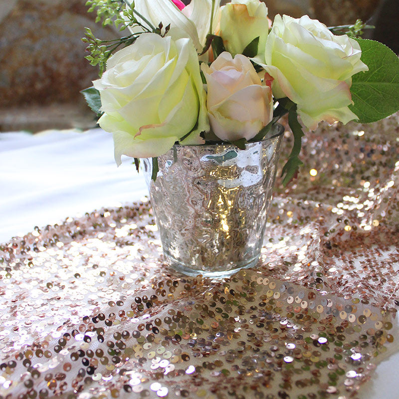 Large Sequin Table Runner Champagne - The Wedding Shop