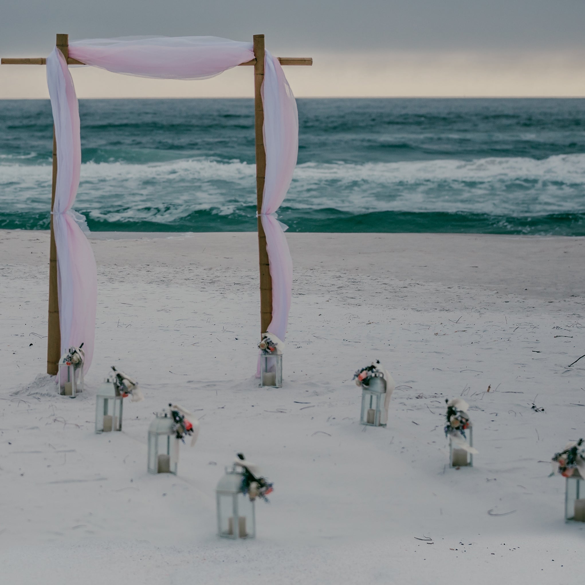 Distressed White Metal Lantern Aisle Marker - The Wedding Shop
