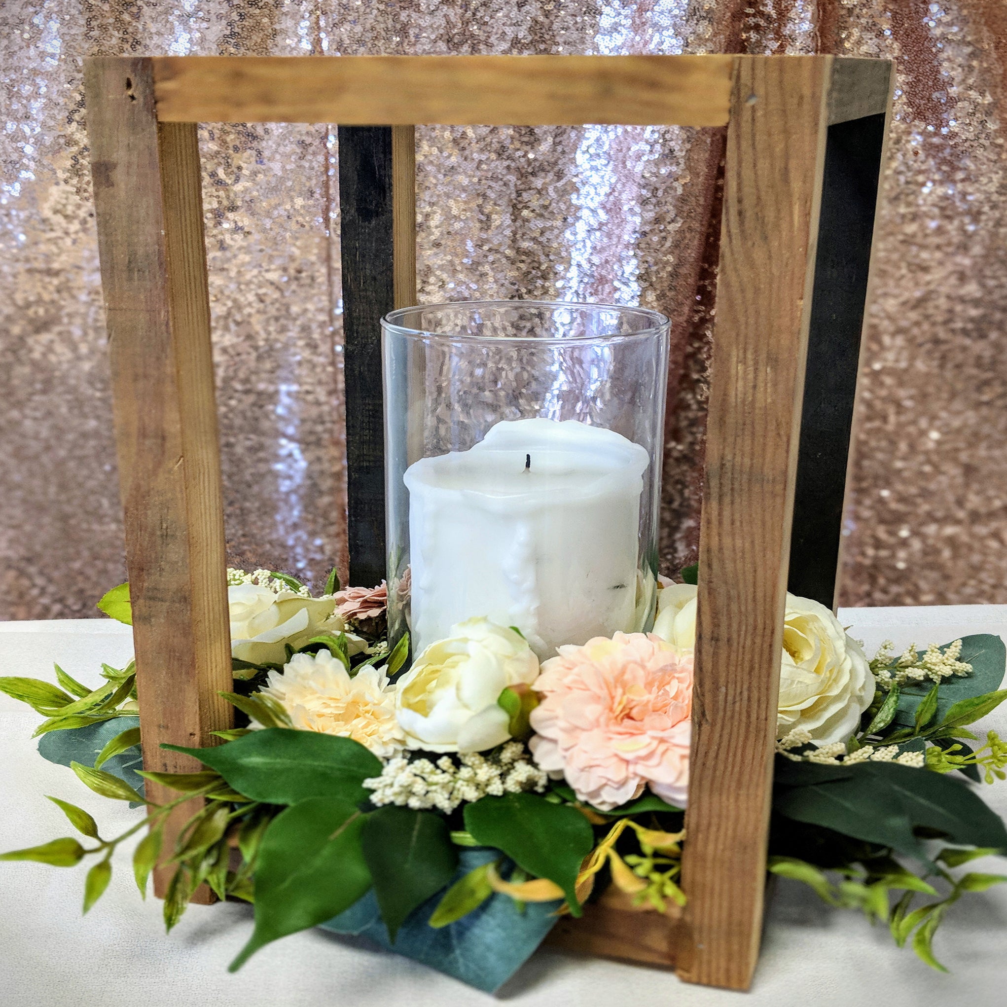 Open Wood Lantern Aisle Marker - The Wedding Shop