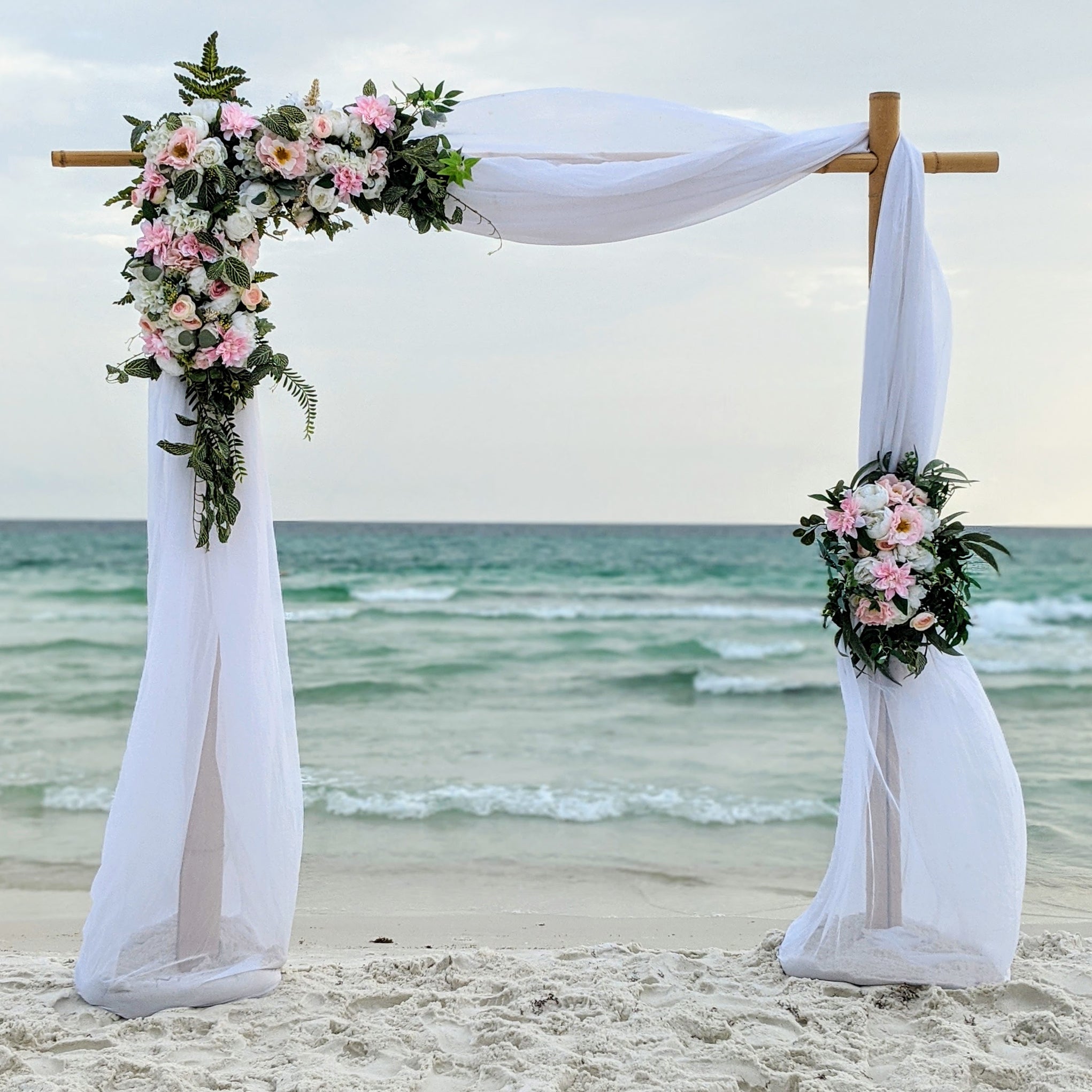destination-beach-wedding-elopement-arbor-arch-rental-decorations-lantern-aisle-markers-panama-city-beach-wedding-planner-officiant-photographer-rentals