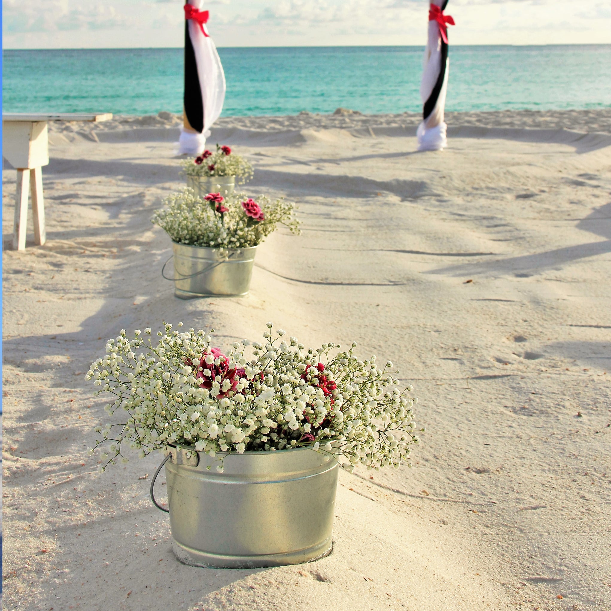 Tin Pail & Baby's Breath Flower Aisle Markers - The Wedding Shop